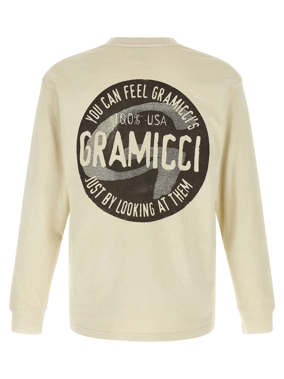 T-Shirt by Gramicci for men in organic cotton natural & white showcases a fashionable silhouette, elegantly detailed with a fashionable and crew neckline for a sophisticated, high-fashion look.