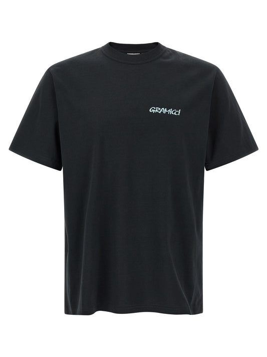 T-Shirt by Gramicci for men in cotton black & print features an on trend silhouette, perfectly showcasing a on trend short-sleeve and crew neckline for an elevated aesthetic.