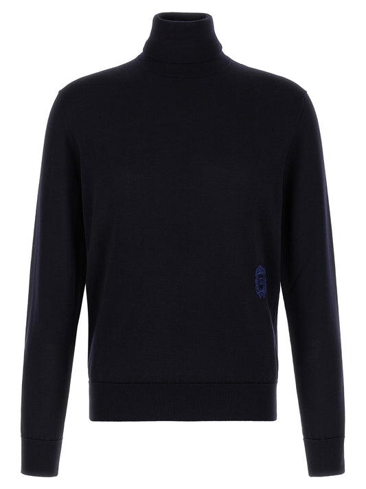 Cardigan by Dolce & Gabbana for men in virgin wool navy features an crisp silhouette, showcasing a sophisticated turtle high-neck neckline and detail for a truly crisp finish.