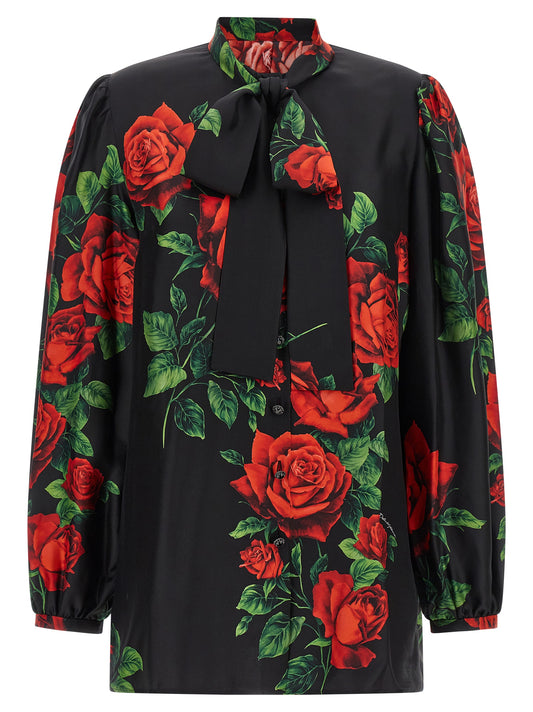 Blouse by Dolce & Gabbana for women in silk black, rose, patterned, floral & print showcases a sharp silhouette, elegantly detailed with a sharp and sharp long-sleeve.
