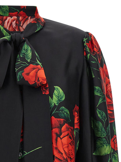 Blouse by Dolce & Gabbana for women in silk black, rose, patterned, floral & print showcases a sublime silhouette, artfully detailed with a sublime and for a sophisticated, sublime finish.