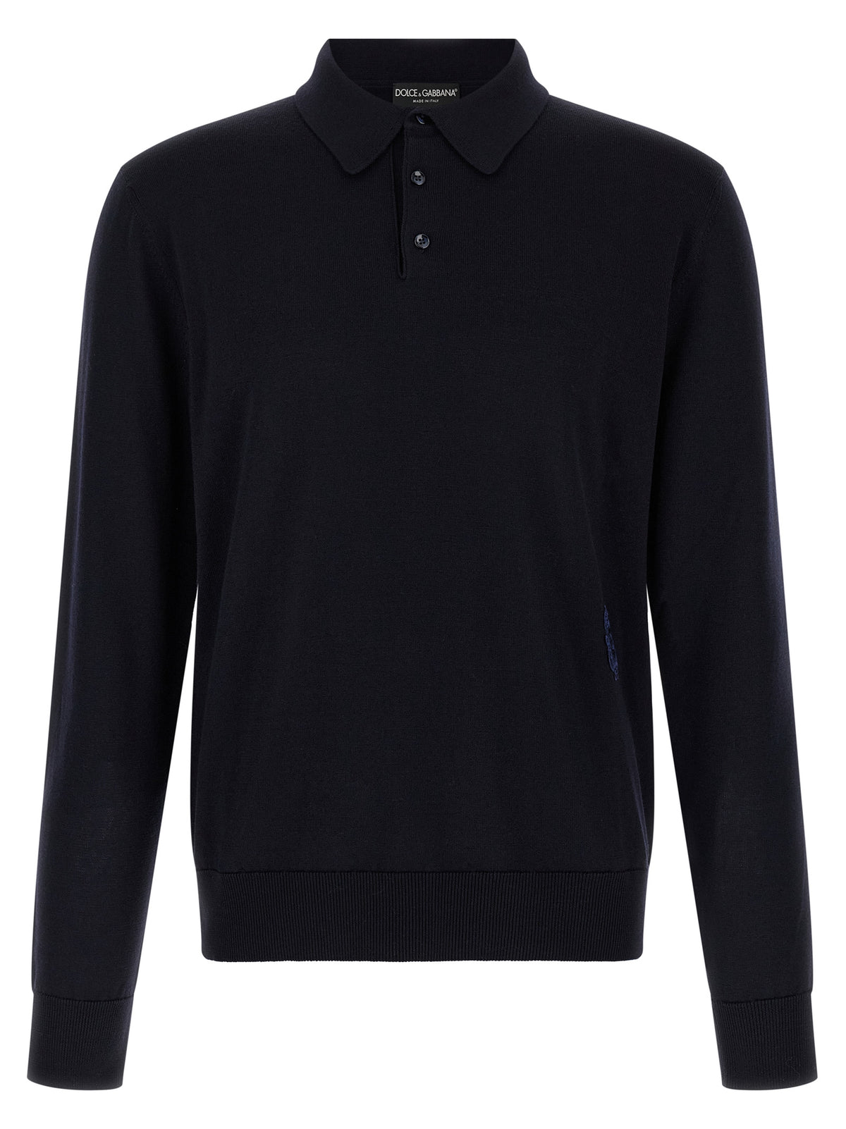 Polo Shirt by Dolce & Gabbana for men in virgin wool navy & monogram presents a crisp silhouette, artfully detailed with a crisp long-sleeve and crisp shirt-collar neckline.