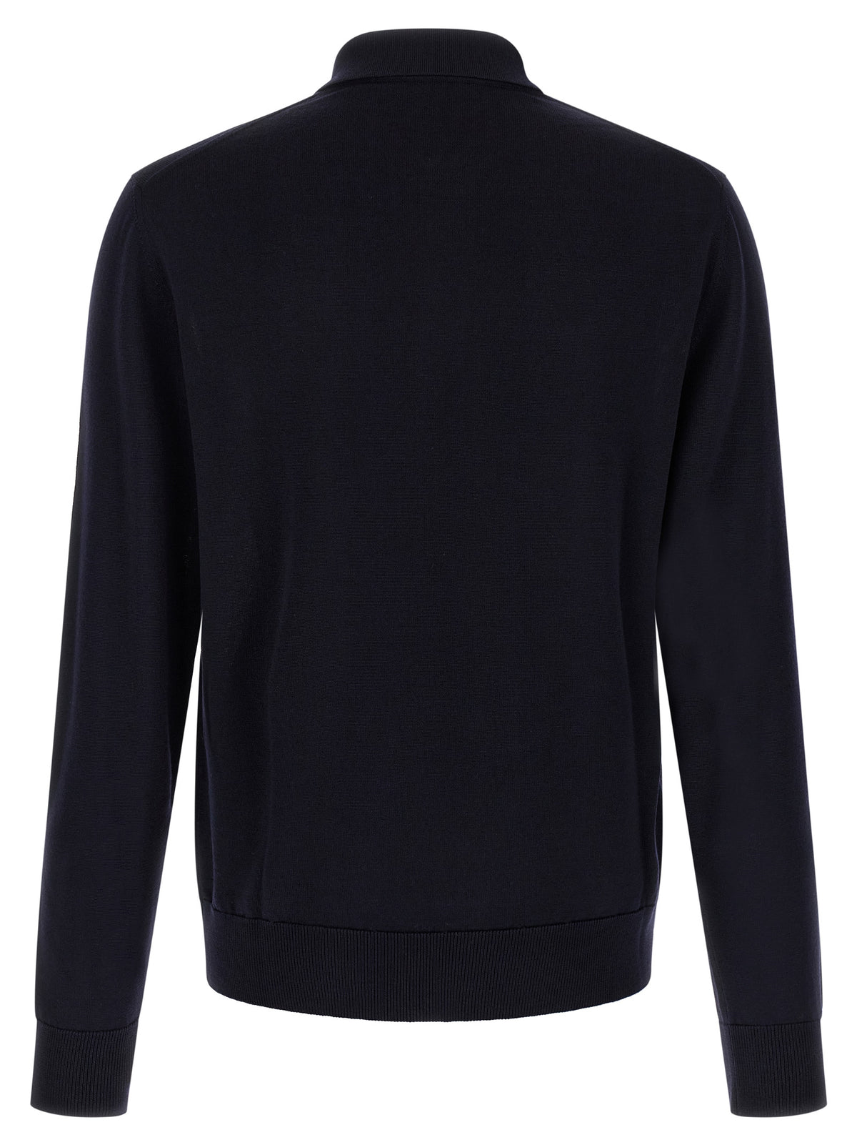 Polo Shirt by Dolce & Gabbana for men in virgin wool navy & monogram showcases a sharp silhouette, detailed with a refined shirt-collar neckline and sharp for a sophisticated finish.