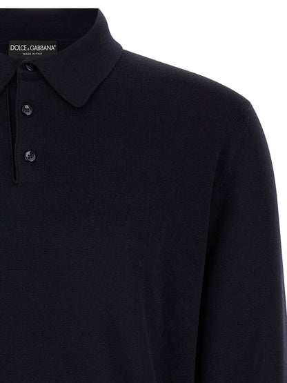 Polo Shirt by Dolce & Gabbana for men in virgin wool navy & monogram presents a distinguished silhouette, showcasing a sophisticated shirt-collar neckline and distinguished for a truly distinguished finish.