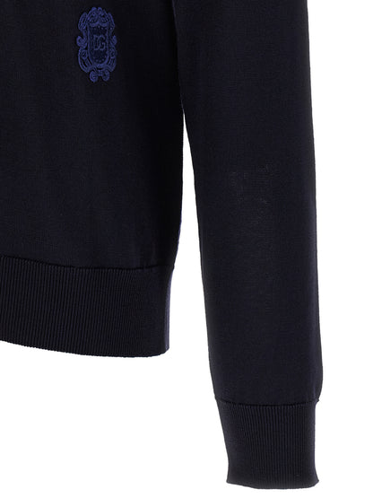 Polo Shirt by Dolce & Gabbana for men in virgin wool navy & monogram presents a sleek silhouette, featuring a refined shirt-collar neckline and for a sleek finish.