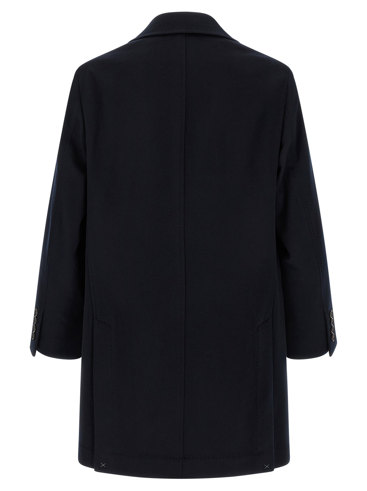 Overcoat by Brunello Cucinelli for men in beaver hair & virgin wool blue, burgundy & horn showcases a enveloping silhouette, detailed with distinctive pockets and a enveloping .