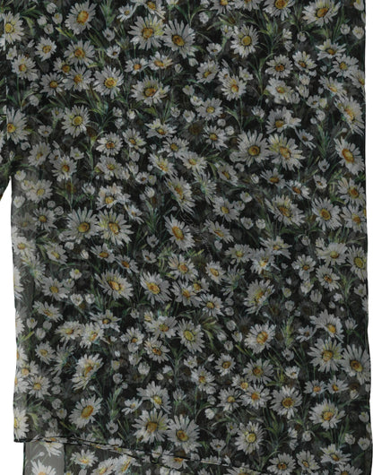 Dolce & Gabbana Black Silk Daisy Chiffon Long Stole Scarf