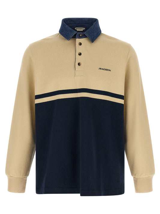 Polo Shirt by J.W.Anderson for men in denim cotton horn, multicolor & striped presents a crisp silhouette, artfully detailed with a crisp and crisp .