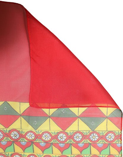 Dolce & Gabbana Red Silk Geometric Print Shawl Stole Scarf