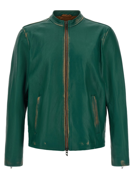 Jacket by Diesel for men in lambskin leather bicolour showcases a contemporary silhouette, detailed with a contemporary and premium for a sophisticated finish.