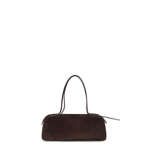 Shoulder Bag by Khaite for women in bos taurus calf suede leather burgundy features an effortlessly chic silhouette with a secure , ample , and versatile shoulder-strap for effortlessly chic everyday luxury.