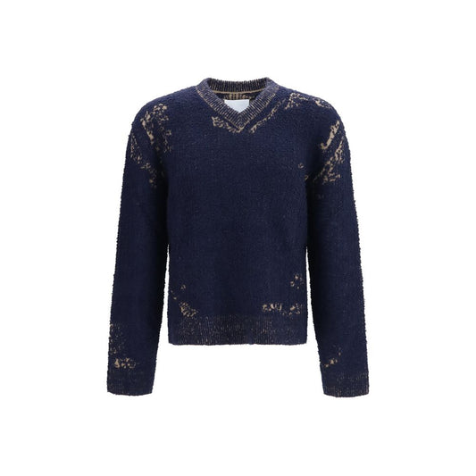 Sweatshirt by Maison Margiela for men in cotton polyamide & merino wool blue presents a smart casual silhouette, featuring a smart casual v-neck neckline and long-sleeve for a sophisticated look.