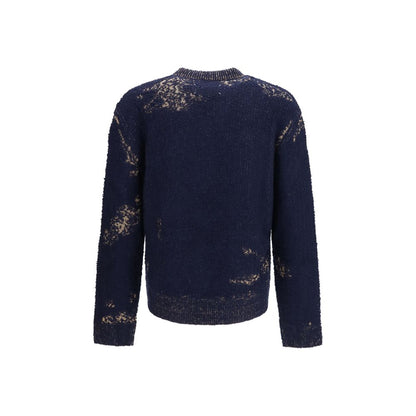 Maison Margiela Men's Regular Fit V Neck Cotton Polyamide & Merino Wool Sweatshirt - Blue