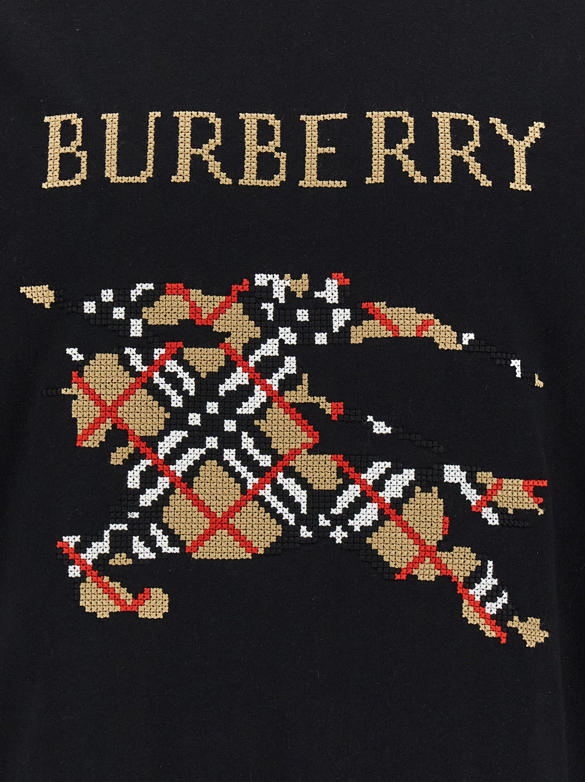 T-Shirt by Burberry for men in cotton black & patterned showcases a fashionable silhouette, elegantly detailed with a fashionable and crew neckline for a sophisticated, high-fashion look.