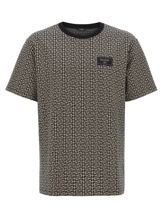 T-Shirt by Balmain for men in stretch cotton bicolour, black, white & monogram showcases a fashionable silhouette, elegantly detailed with a fashionable short-sleeve and crew neckline for a sophisticated, high-fashion look.