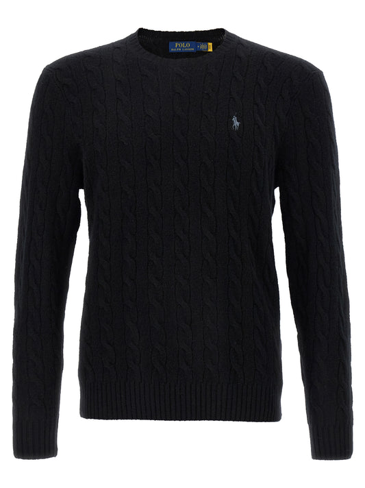 Cardigan by Polo Ralph Lauren for men in cashmere black & patterned presents a textural silhouette, artfully finished with a textural crew neckline and for a sophisticated, textural look.