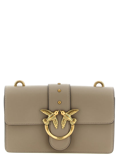 PINKO Love Birds One Bos Taurus Calfskin Leather 2-in-1 Shoulder & Crossbody Handbag - Gray Gold