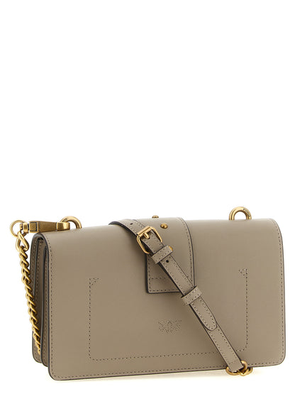 PINKO Love Birds One Bos Taurus Calfskin Leather 2-in-1 Shoulder & Crossbody Handbag - Gray Gold