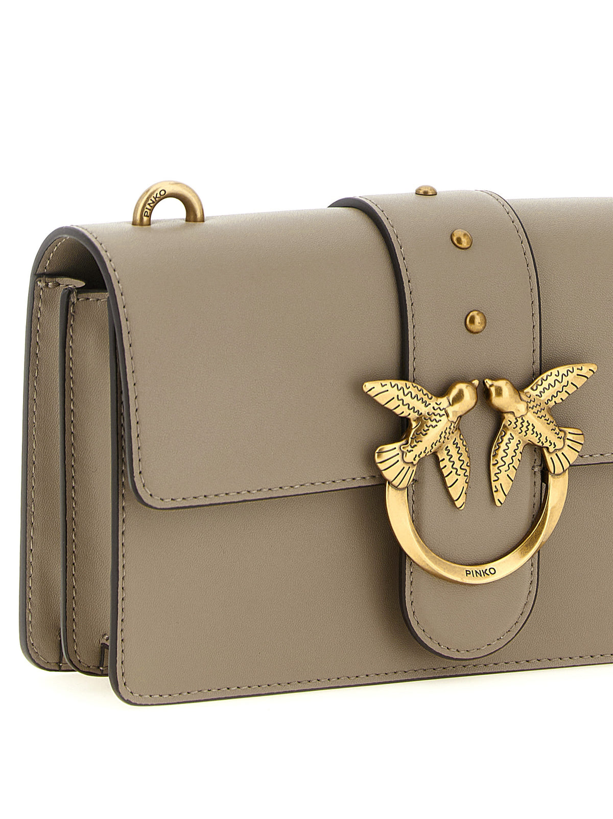PINKO Love Birds One Bos Taurus Calfskin Leather 2-in-1 Shoulder & Crossbody Handbag - Gray Gold