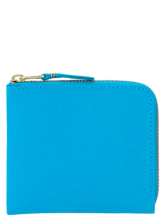 Cardholder Card Case by Comme Des Garçons for women in calfskin leather blue & print features a distinguished silhouette, showcasing the distinguished design of the Classic Line Calfskin Leather Cardholder Card Case with refined card-organization.