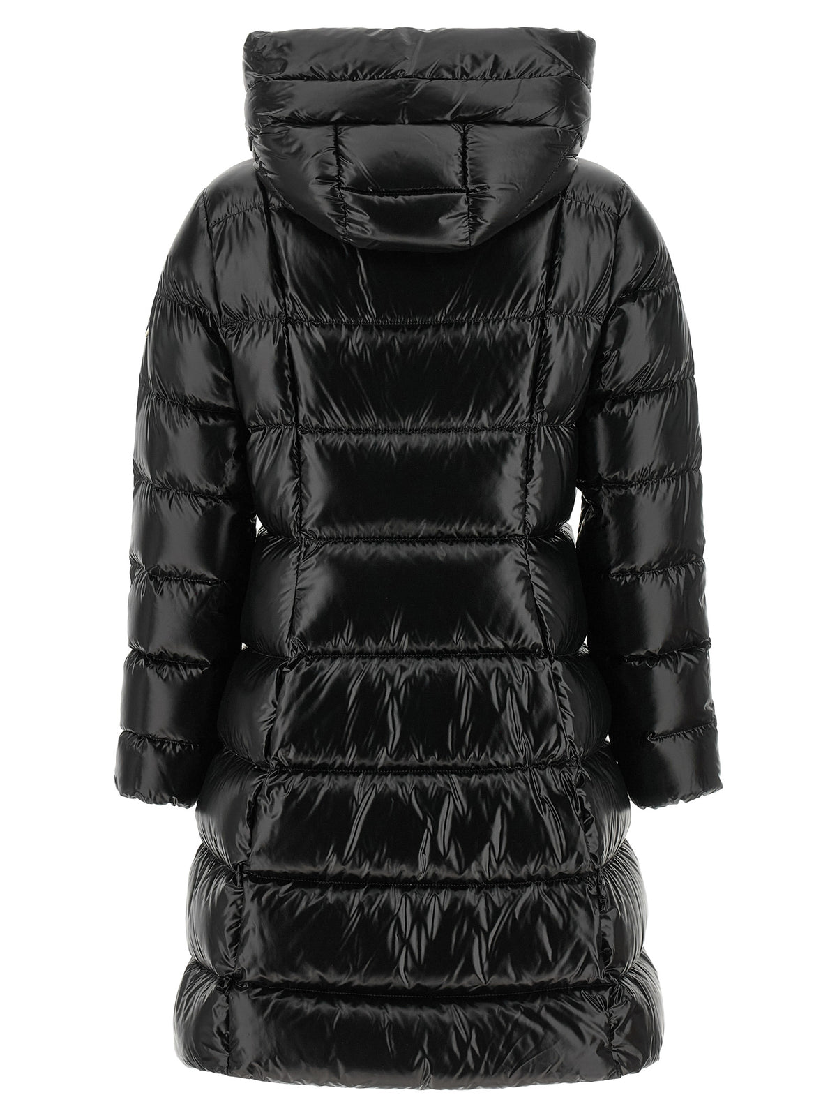Puffer Jacket by Moncler for women in polyamide felt black, patterned & chevron features an on trend silhouette, showcasing refined pockets & insulated and a sophisticated wrap high-neck neckline for a truly on trend finish.