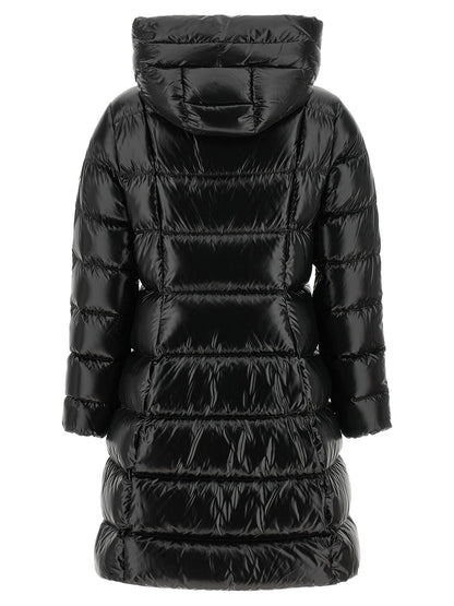 Puffer Jacket by Moncler for women in polyamide felt black, patterned & chevron features an on trend silhouette, showcasing refined pockets & insulated and a sophisticated wrap high-neck neckline for a truly on trend finish.