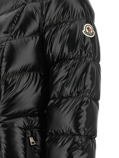 Puffer Jacket by Moncler for women in polyamide felt black, patterned & chevron features a city-ready silhouette, detailed with pockets & insulated and a city-ready .
