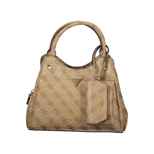 Handbag by Guess Jeans for women in polyethylene beige features a contemporary silhouette, showcasing a secure snap & zipper, ample built-in-compartments, removable-pouch, internal-pockets & coin-purse, and contemporary shoulder-strap, adjustable-strap & handle for a sophisticated look.
