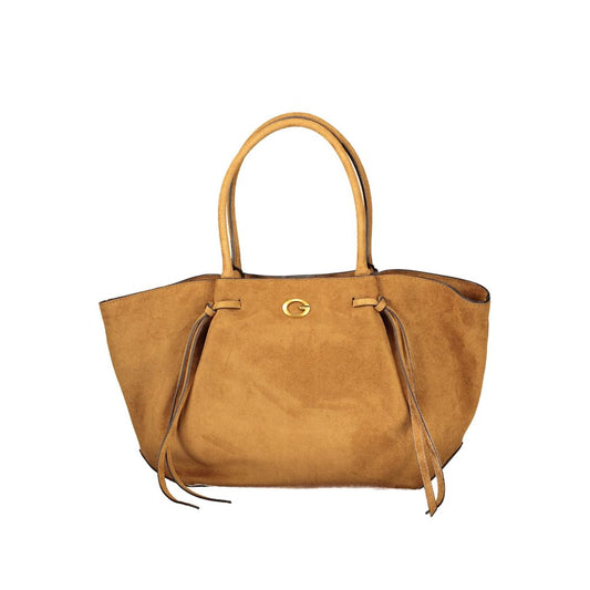 Handbag by Guess Jeans for women in polyester brown features a signature silhouette, showcasing a secure snap & zipper and signature external-pockets & internal-pockets with versatile handle for a sophisticated look.