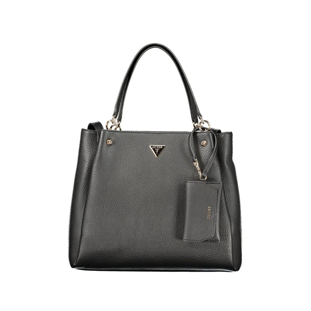 Handbag by Guess Jeans for women in polyethylene black features a contemporary silhouette, showcasing a secure snap & zipper, ample built-in-compartments, document-holder, removable-pouch, external-pockets, internal-pockets & coin-purse, and contemporary handle for a sophisticated look.
