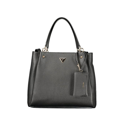 Handbag by Guess Jeans for women in polyethylene black features a contemporary silhouette, showcasing a secure snap & zipper, ample built-in-compartments, document-holder, removable-pouch, external-pockets, internal-pockets & coin-purse, and contemporary handle for a sophisticated look.