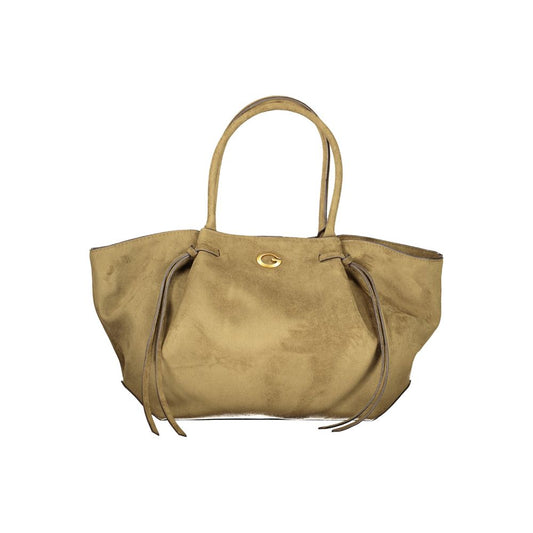 Handbag by Guess Jeans for women in polyester green features an refined silhouette, showcasing a secure snap & zipper, ample external-pockets & internal-pockets, and versatile handle for a sophisticated refined aesthetic.