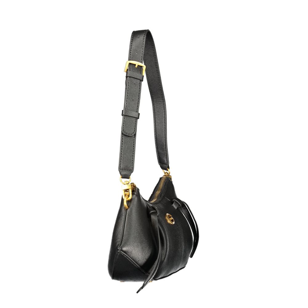 Handbag by Guess Jeans for women in polyethylene black features a signature silhouette, showcasing a secure zipper and signature internal-pockets & cardholder with versatile adjustable-strap & handle for a sophisticated look.