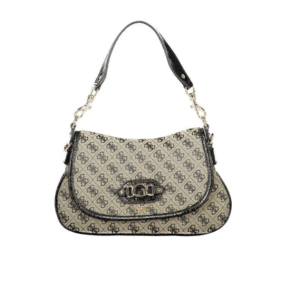 Handbag by Guess Jeans for women in polyester black features a refined silhouette, showcasing a secure snap & zipper, organized external-pockets, internal-pockets & cardholder, and versatile shoulder-strap, adjustable-strap & handle for a refined finish.