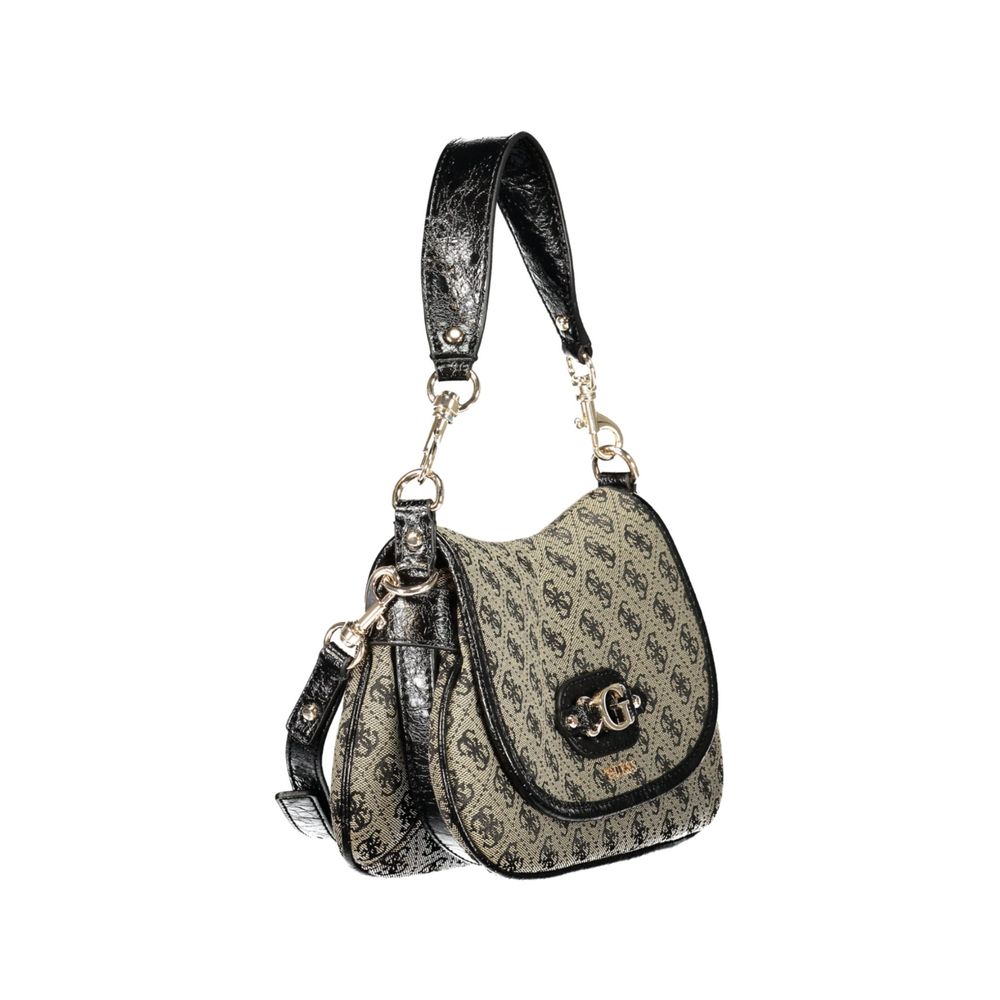 This Handbag by Guess Jeans for women in polyester and black presents a sculptural silhouette featuring a secure snap & zipper, ample external-pockets, internal-pockets & cardholder, and versatile shoulder-strap, adjustable-strap & handle for a sculptural finish.