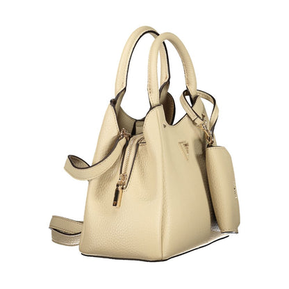 Handbag by Guess Jeans for women in polyethylene beige features a contemporary silhouette, showcasing a secure snap & zipper, ample built-in-compartments, removable-pouch, internal-pockets & coin-purse, and contemporary shoulder-strap, adjustable-strap & handle for a sophisticated look.