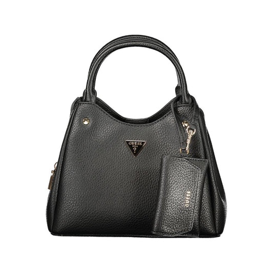 Handbag by Guess Jeans for women in polyethylene black features a signature silhouette, showcasing a secure snap & zipper and signature built-in-compartments, removable-pouch, internal-pockets & coin-purse with versatile shoulder-strap, adjustable-strap & handle for a sophisticated look.
