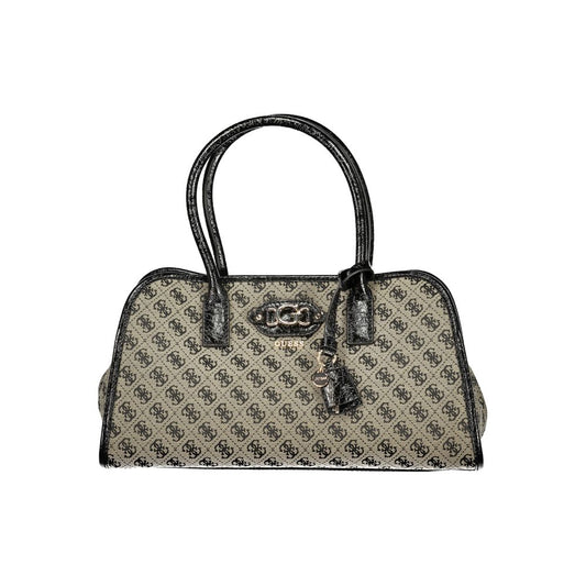 Handbag by Guess Jeans for women in polyester black & print features a contemporary silhouette, showcasing a secure snap & zipper, ample built-in-compartments, document-holder, external-pockets & internal-pockets, and contemporary shoulder-strap, adjustable-strap & handle for a sophisticated look.