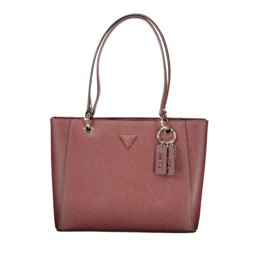 Handbag by Guess Jeans for women in polyethylene brown features a contemporary silhouette, showcasing a secure zipper, ample built-in-compartments, document-holder, external-pockets & internal-pockets, and contemporary handle for a sophisticated look.