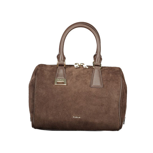Travel Belt Pouch Handbag by Furla for women in leather brown features a signature silhouette, showcasing a secure zipper and signature internal-pockets with versatile shoulder-strap, adjustable-strap & handle for a sophisticated look.