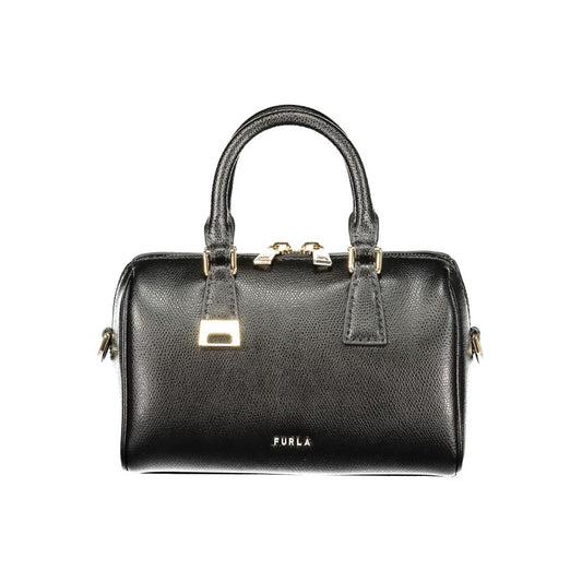 Mini Boston Handbag by Furla for women in leather black features a contemporary silhouette, showcasing a secure zipper, ample internal-pockets, and contemporary shoulder-strap, adjustable-strap & handle for a sophisticated look.