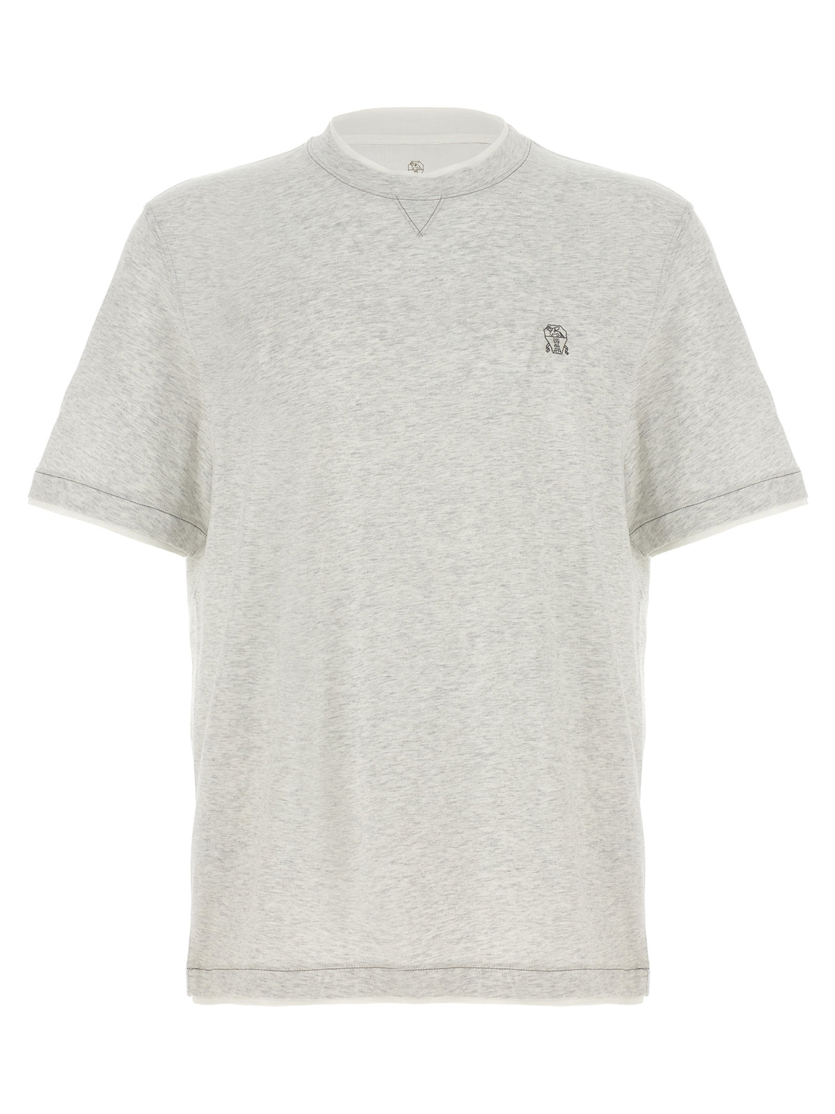 T-Shirt by Brunello Cucinelli for men in cotton gray showcases a fashionable silhouette, elegantly detailed with a fashionable short-sleeve and crew neckline for a sophisticated, high-fashion look.