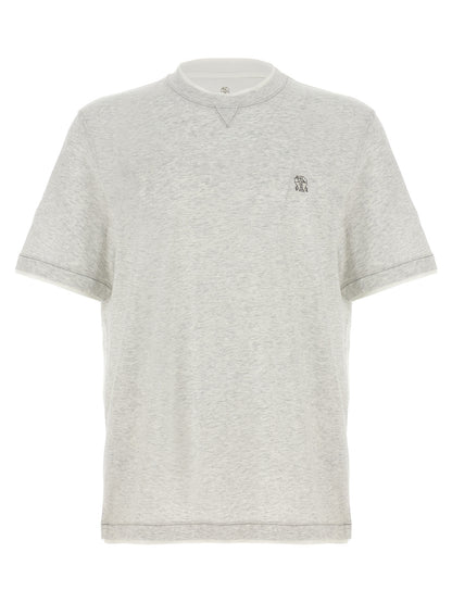 T-Shirt by Brunello Cucinelli for men in cotton gray showcases a fashionable silhouette, elegantly detailed with a fashionable short-sleeve and crew neckline for a sophisticated, high-fashion look.