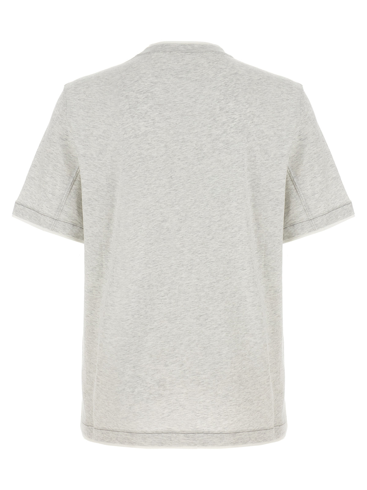 T-Shirt by Brunello Cucinelli for men in cotton gray showcases a fashionable silhouette, elegantly detailed with a fashionable and crew neckline for a sophisticated, high-fashion look.