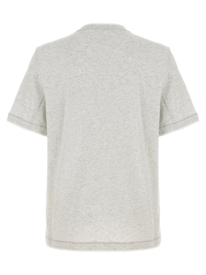 T-Shirt by Brunello Cucinelli for men in cotton gray showcases a fashionable silhouette, elegantly detailed with a fashionable and crew neckline for a sophisticated, high-fashion look.