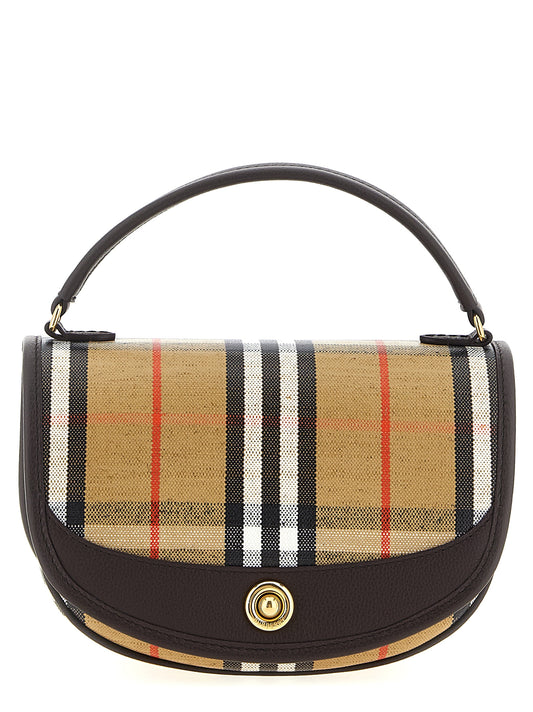 Shoulder Flap Bag by Burberry for women in cotton & leather multicolor features a distinguished silhouette, showcasing a secure snap & flap and distinguished with versatile shoulder-strap, adjustable-strap & handle for a distinguished finish.