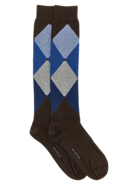 Socks by Ballantyne for men in cotton brown & patterned features a contemporary knit construction, showcasing the sophisticated design of this Men's Cotton Socks with its contemporary finish.
