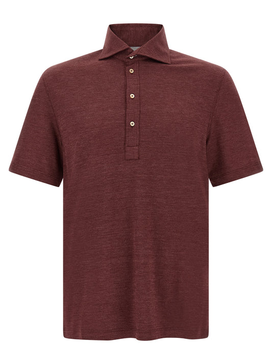 Sweater by Brunello Cucinelli for men in cotton silk & virgin wool bordeaux, burgundy & natural showcases an masterful silhouette, artfully detailed with a masterful and short-sleeve for a sophisticated, premium finish.