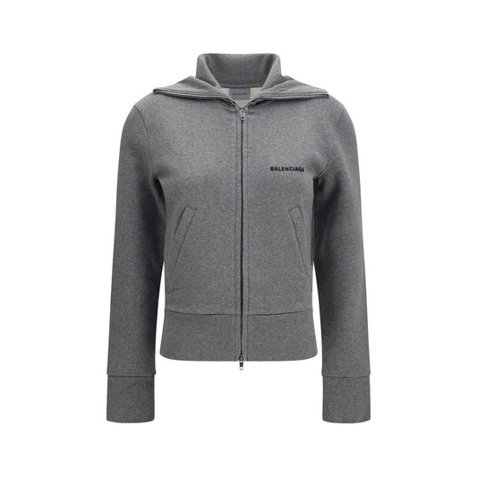 Sweatshirt Hoodie by Balenciaga for women in cotton gray & signature features an dramatic silhouette, showcasing a sophisticated hooded neckline and dramatic for a refined, modern aesthetic.
