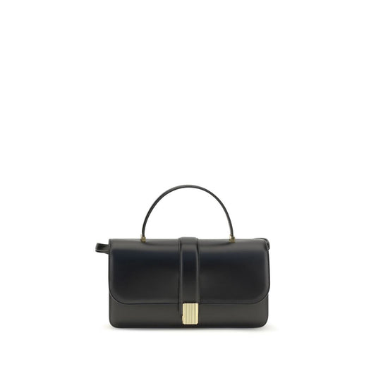 Crossbody Box Handbag by Khaite for women in bos taurus suede calf leather black, gold & signature presents a ornamental silhouette, showcasing a secure flap, ample cardholder, and versatile crossbody-strap, handle & adjustable-strap for a ornamental finish.